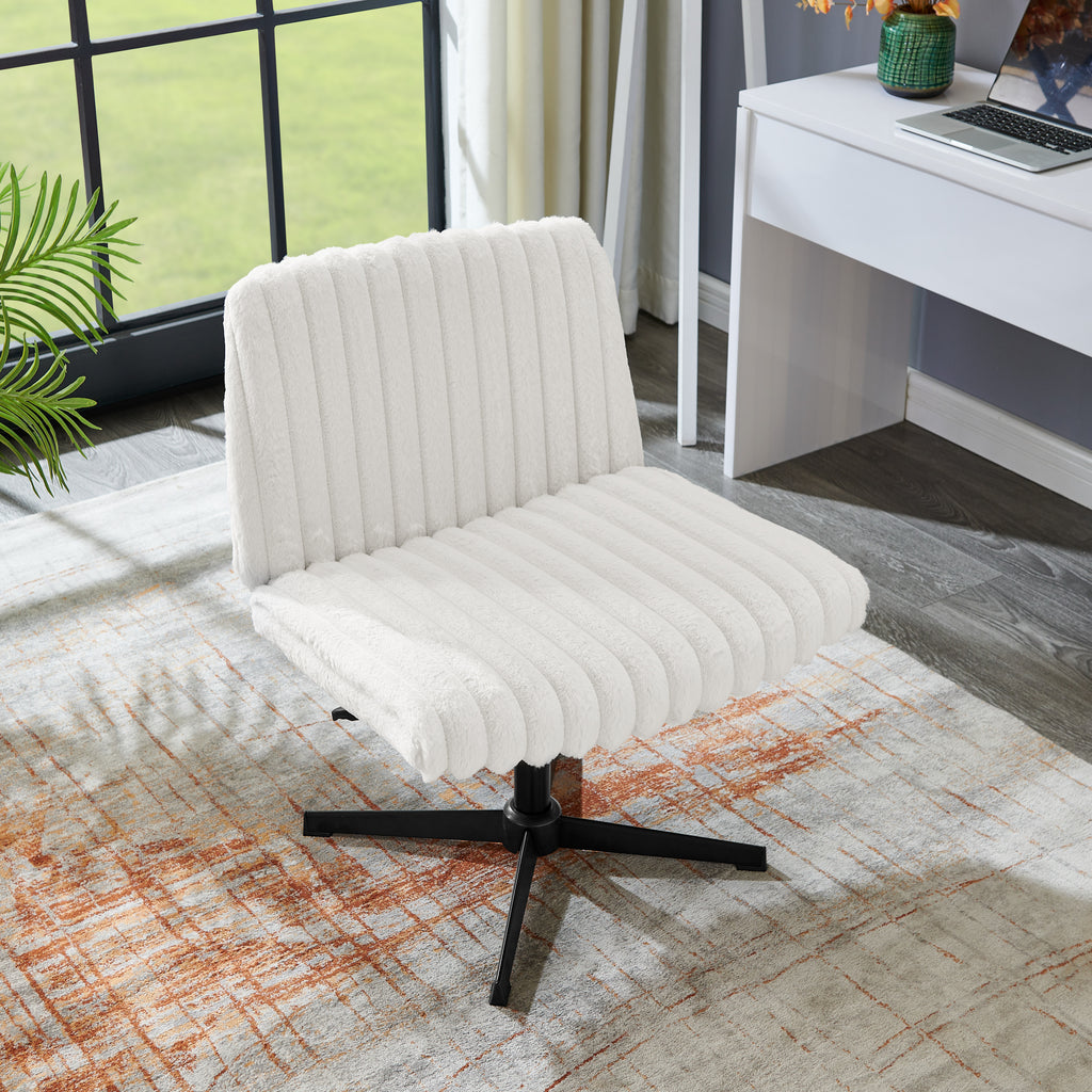 Blynn Adjustable Swivel Criss Cross Chair, Wide Seat Office Chair Vanity Chair, Cream White | Premium Home Decor - Grand Gold