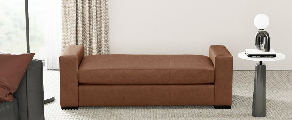 Stylish and Durable Brown Faux Leather Ottoman - Grand Goldman Shop