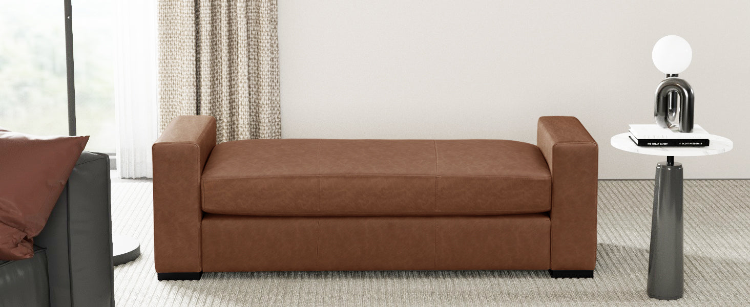 Stylish and Durable Brown Faux Leather Ottoman - Grand Goldman Shop