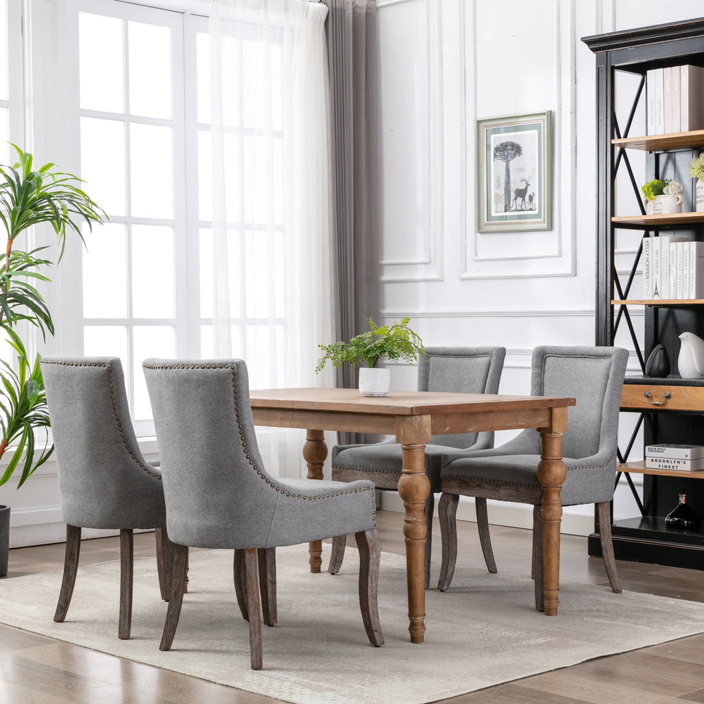 A&A Furniture Ultra Side Dining Chair with Thickened Fabric and Solid Wood Legs, Bronze Nail Head, Set of 2, Gray - Grand Goldman Shop