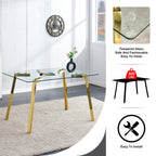 Modern minimalist style rectangular glass dining table with tempered glass tabletop and golden metal legs, suitable for kitchen, dining room, and living room, 51 ' * 31.5 ' * 29.5 '   1123 - Grand Goldman Shop