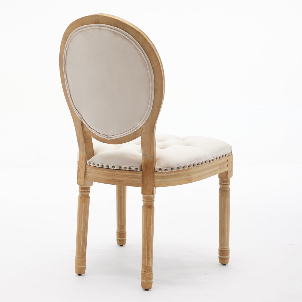 French Style Solid Wood Frame Antique Painting,Hand-pulled buckle decoration Velvet artificial leather Dining Chair with Nailhead Trim ,Wood Legs,Steel Spring inner,Set of 2,Beige,SW1739BG - Grand Goldman Shop