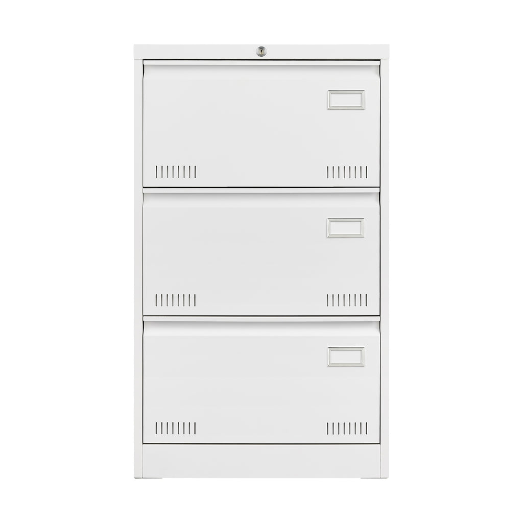 Contemporary White Metal Lateral File Cabinet with Lock, 3 Drawer Office Storage for Legal/Letter/A4/F4 - Grand Goldman