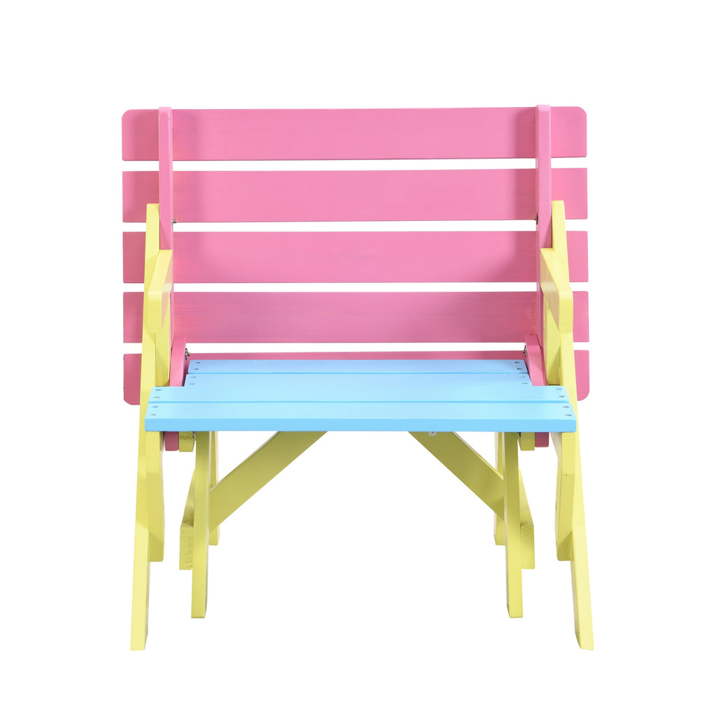 Kids Multi-Functional Arm Chair, Table + 2 Benches All-in-One Set, Blue + Pink, Wood, 40.60 x 20.10 x 18.70 inches | Premium 