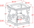 End table,  Glass table top, MDF W/marble paper middle shelf, powder coat finish metal legs. (26.3'Lx26.3'Wx24'H) - Grand Goldman Shop