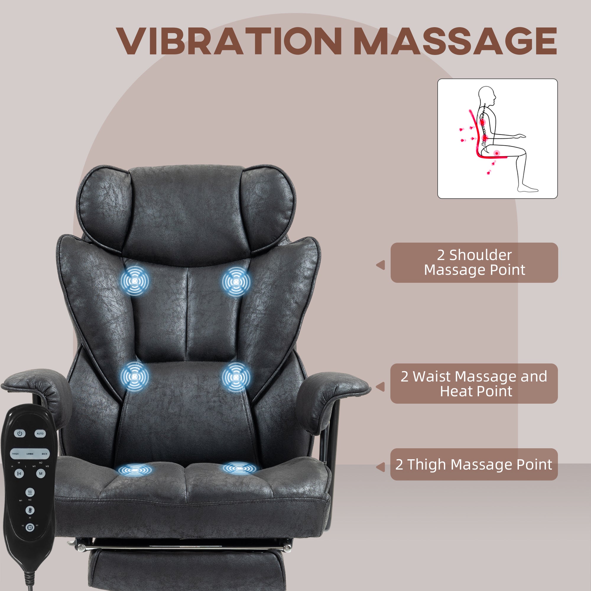 HOMCOM Massage Executive Office Chair with 6 Vibration Points, 400LBS Heated Big and Tall Office Chair with Foot Rest and Lum