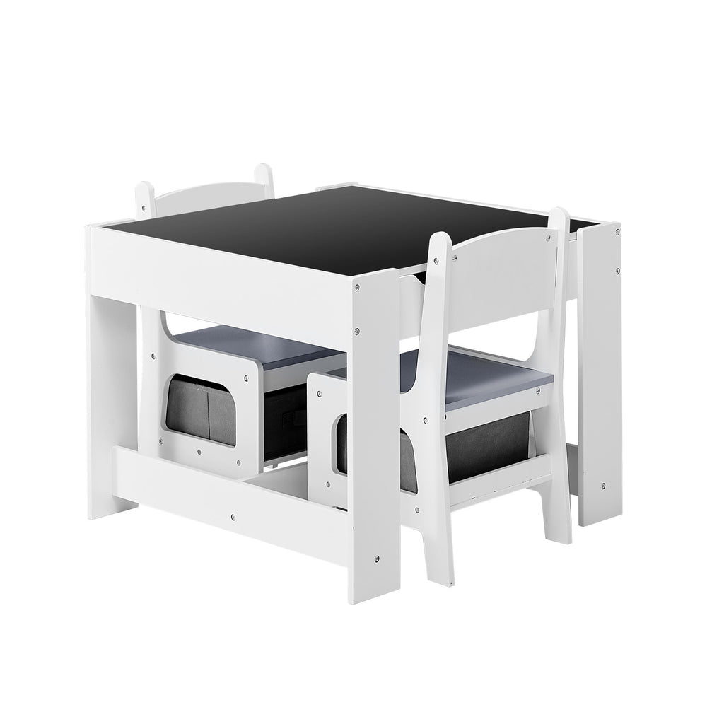 Kids Table and 2 Chairs Set, Toddler Table and Chair Set with Storage Space under the Table, Cloth Storage Box under the Chai