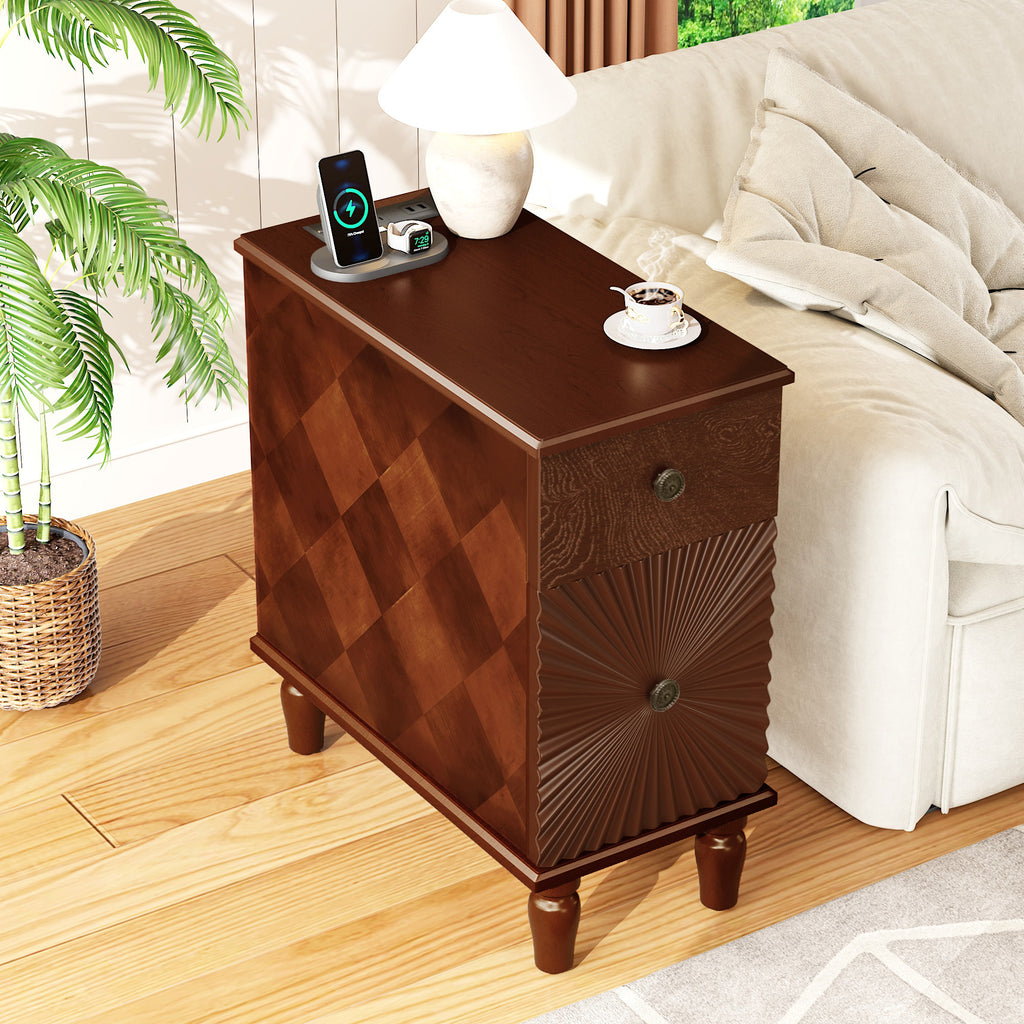 2 Drawer Modern Sofa Side Table, Narrow Side Table, Slim Nightstand for Living Room, Bedroom(Expect Arrival Date 2025/4/16) - Grand Goldman Shop