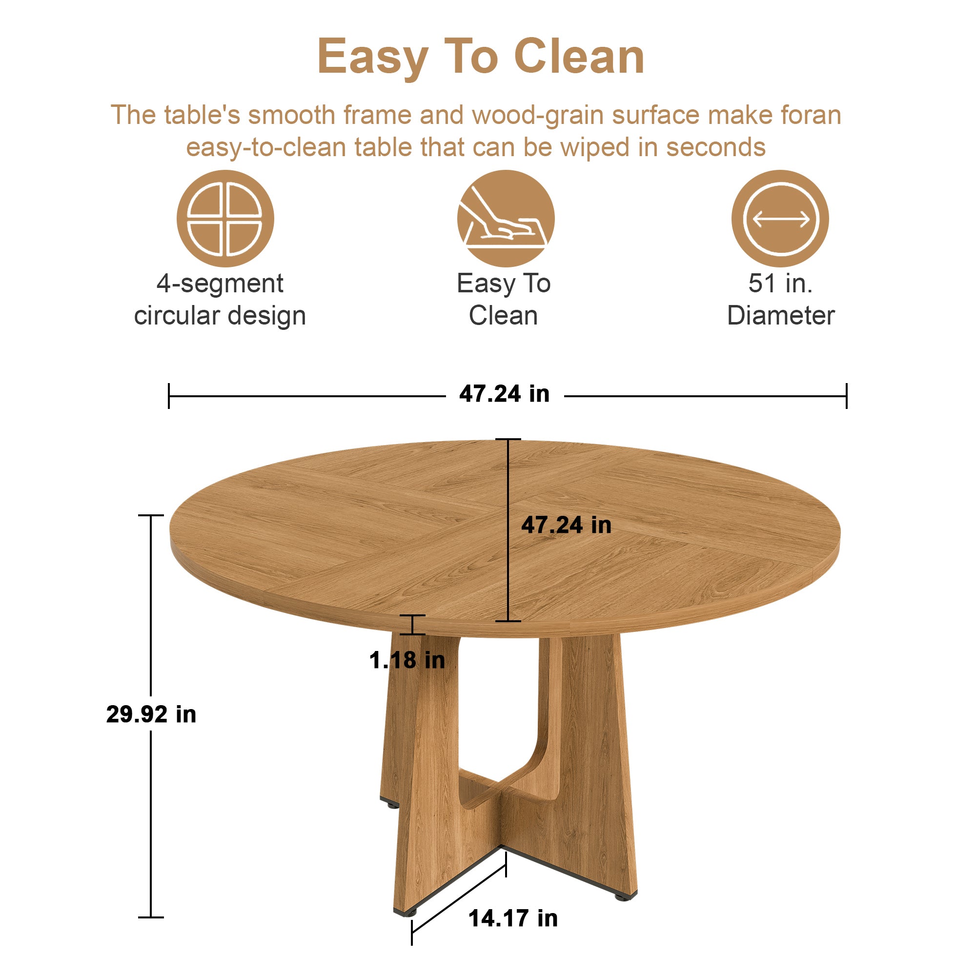 Round Dining Table for 4 - 47 Inch Farmhouse Kitchen Table, MDF Circle Table with Oak Finish, 300lb Weight Capacity, Easy Assembly for Dining Room, Kitchen, Living Room - Spiced Round Table - Grand Goldman Shop
