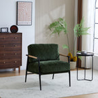 Modern Accent Chair with Plush Cushions, Minimalist Metal Frame, Wooden Armrest Design, Green - Grand Goldman Shop