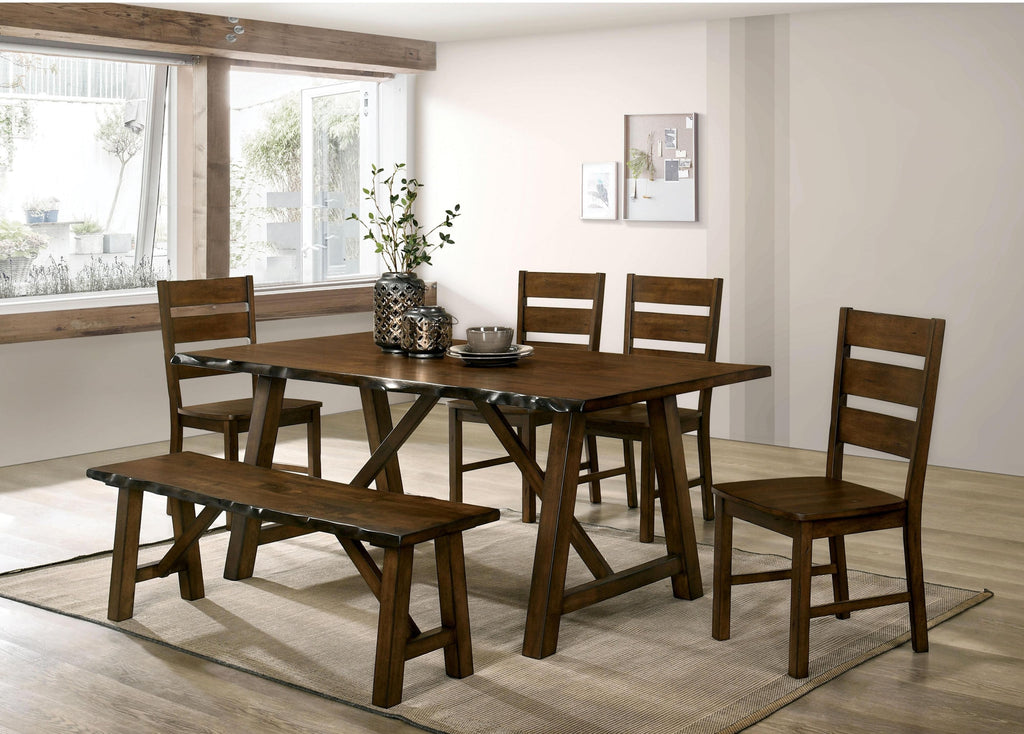 Rustic Walnut Finish 1pc Bench Only Live Edge Design Distressed Wood Seat Dining Room Furniture Solid wood Bench - Grand Goldman Shop