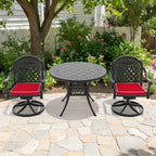 3-teiliges Allwetter-Gartenset aus Aluminiumguss, inklusive 2 Drehstühlen und rundem Tisch 99,99 cm mit schwarzem Rahmen (gleiche Artikelnummer: W1710S00303)