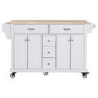Kitchen Island with Rubber wood Countertop, Kitchen Cart on 5 Wheels with Storage Cabinet and 5 Drawers for Dinning Room, White - Grand Goldman Shop