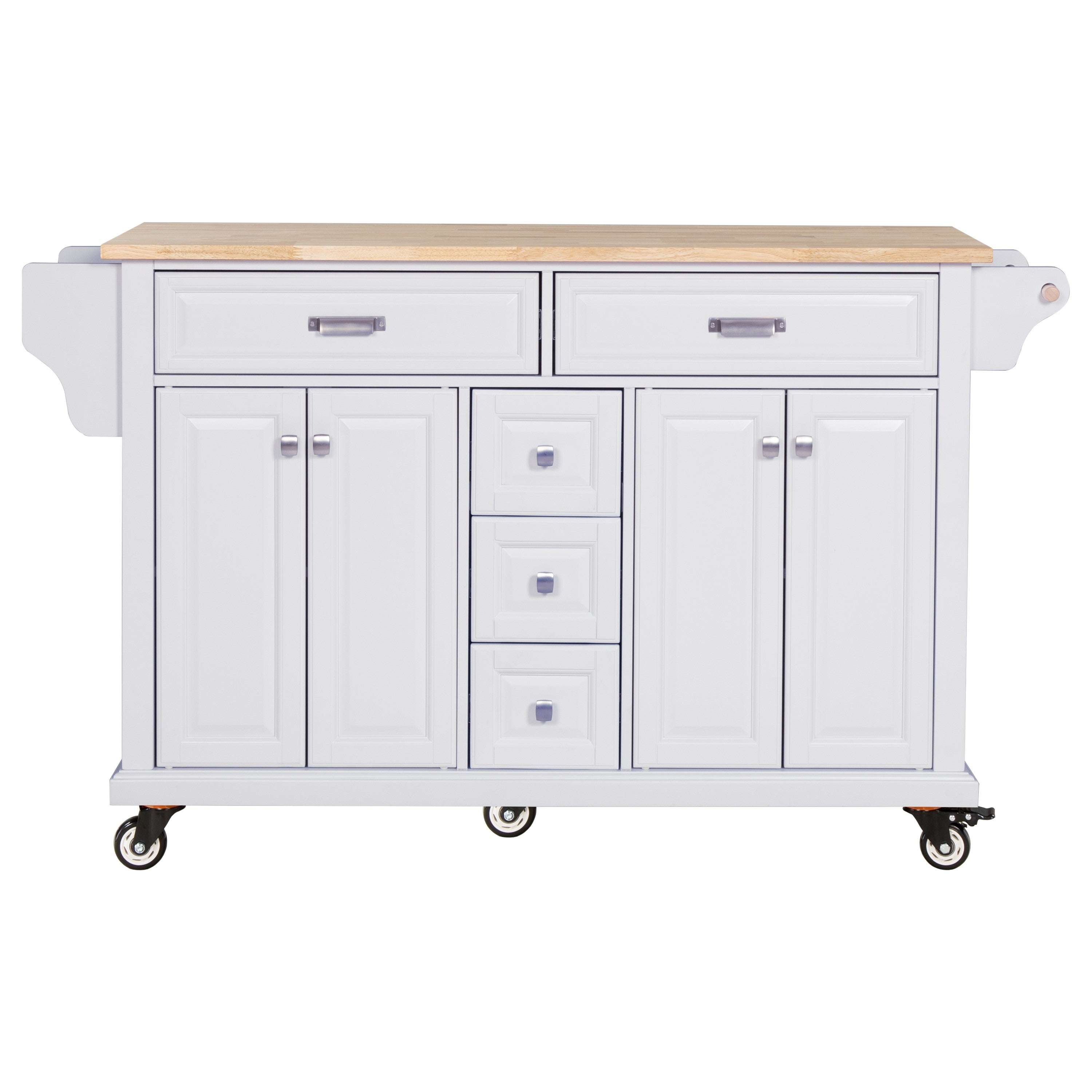 Kitchen Island with Rubber wood Countertop, Kitchen Cart on 5 Wheels with Storage Cabinet and 5 Drawers for Dinning Room, White - Grand Goldman Shop