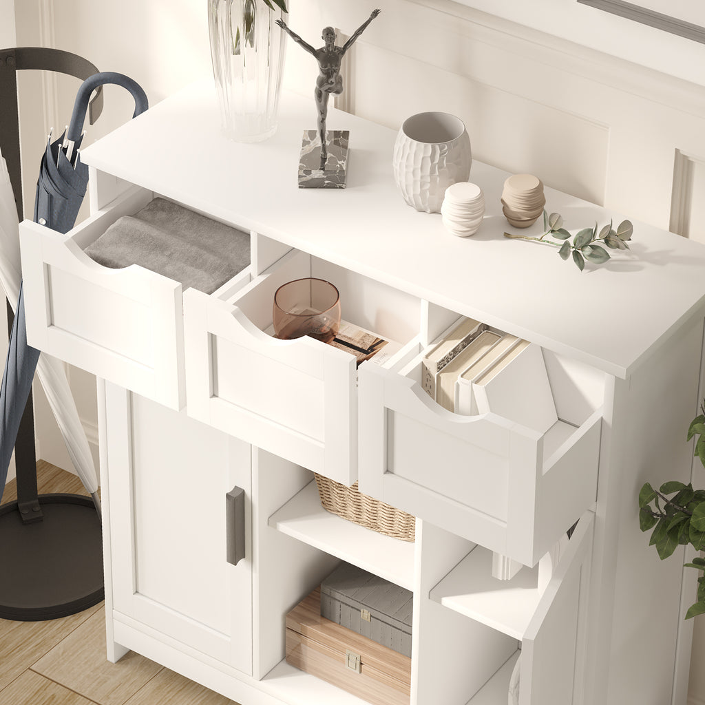 White Wooden Floor Storage Cabinets with Drawers and Shelves, Accent Cabinet for Home Decor - Grand Goldman Shop
