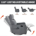 Grey Faux Leather Heat Massage Manual Recliner Chair with Rocker and Swivel for Living Room - Grand Goldman Shop