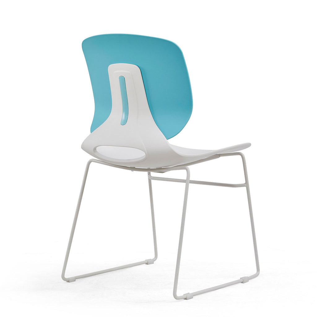 Modern Stacking Chairs Set of 4 in White and Blue with Polypropylene Seat and Fiberglass Reinforced Back, 18.9 x 19.7 x 34.45