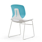 Modern Stacking Chairs Set of 4 in White and Blue with Polypropylene Seat and Fiberglass Reinforced Back, 18.9 x 19.7 x 34.45