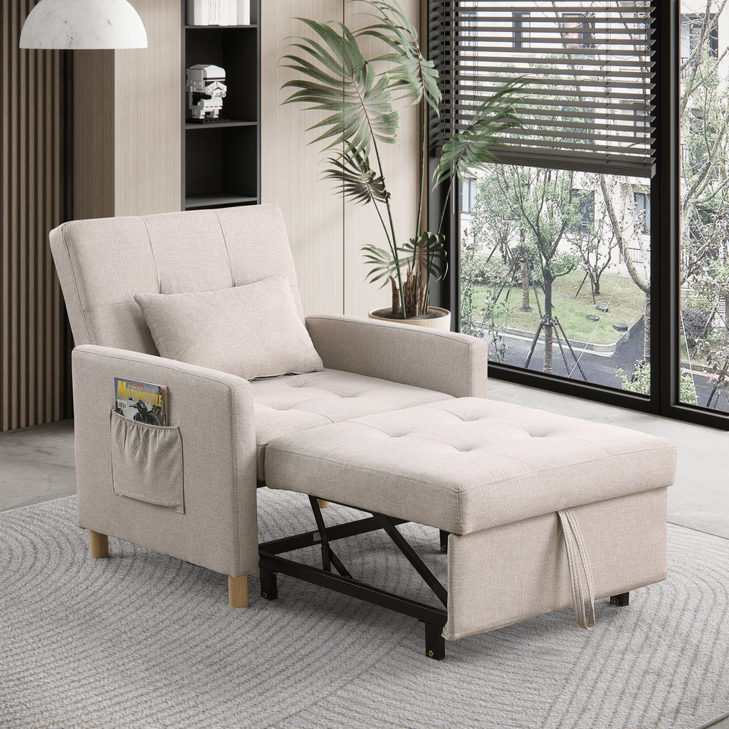 Convertible Sleeper Sofa Chair Bed, Adjustable Chair with Pillow, Multi-Functional Sleeper Chair with Soft Fabric for Living Room, Dorm, Apartment, Bedroom or Office - Grand Goldman Shop