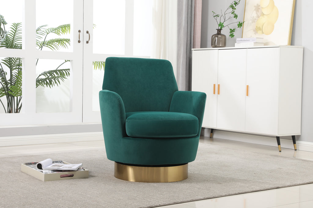 Velvet Swivel Barrel Chair, Swivel Accent Chairs Armchair for Living Room, Reading Chairs for Bedroom Comfy, Round Barrel Chairs with Gold Stainless Steel Base (Emerald) - Grand Goldman Shop