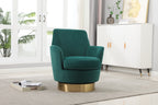Velvet Swivel Barrel Chair, Swivel Accent Chairs Armchair for Living Room, Reading Chairs for Bedroom Comfy, Round Barrel Chairs with Gold Stainless Steel Base (Emerald) - Grand Goldman Shop