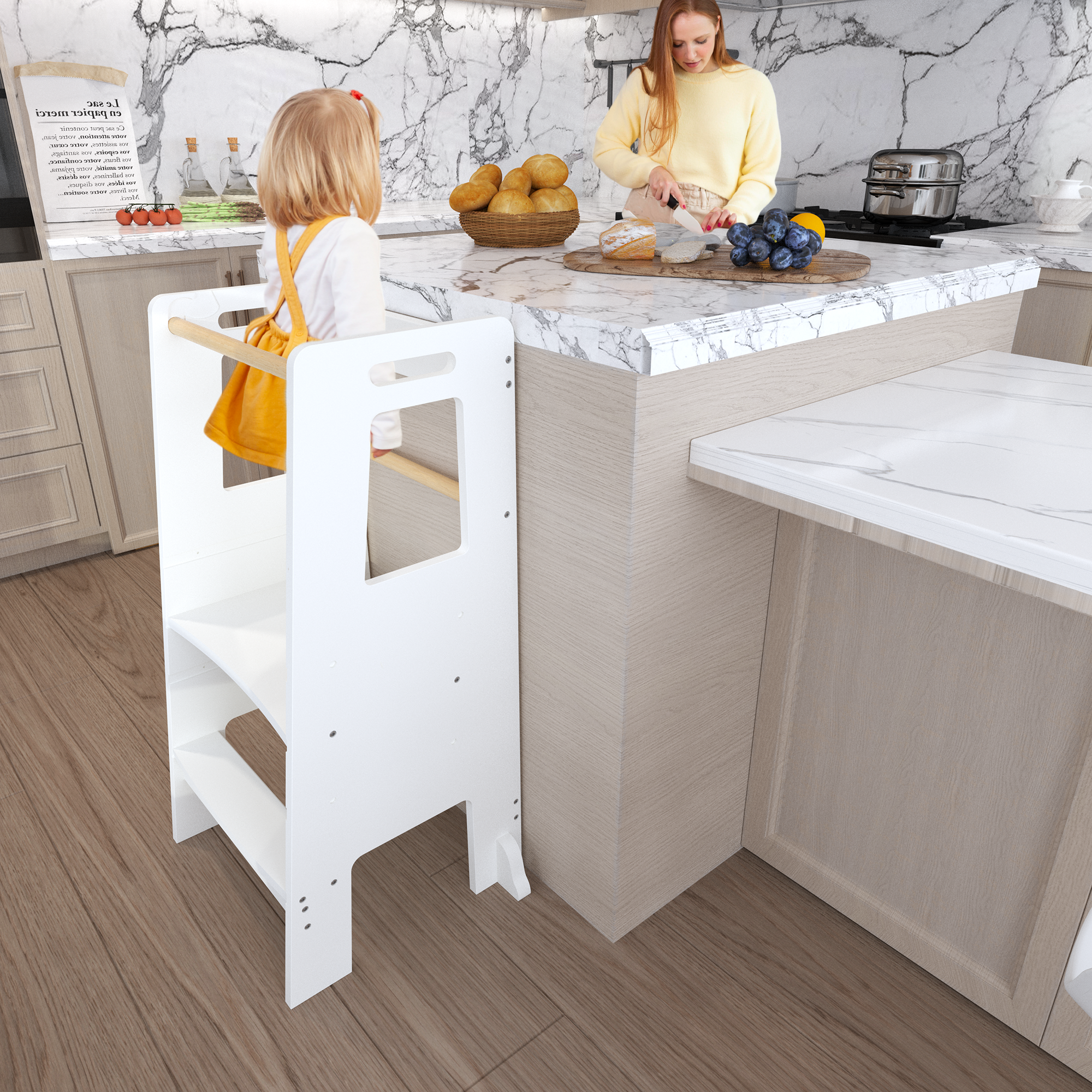 Kids Standing Tower, Child Kitchen Step Stool Toddler Wood Stepping Stool - Children's Montessori Stool - Adjustable Height, 
