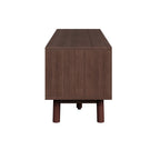 Wood Fashionable TV Stand for 75' TVs with Soft-Closing Doors, Dark Brown Modern Console with Rattan Accents and Drop-Down Cabinet, Solid Wood and MDF Construction - Grand Goldman Shop
