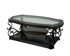Cocktail Table, Glass table top, MDF W/marble paper middle shelf, powder coat finish metal legs. (52'Lx32'Wx20.3'H) - Grand Goldman Shop