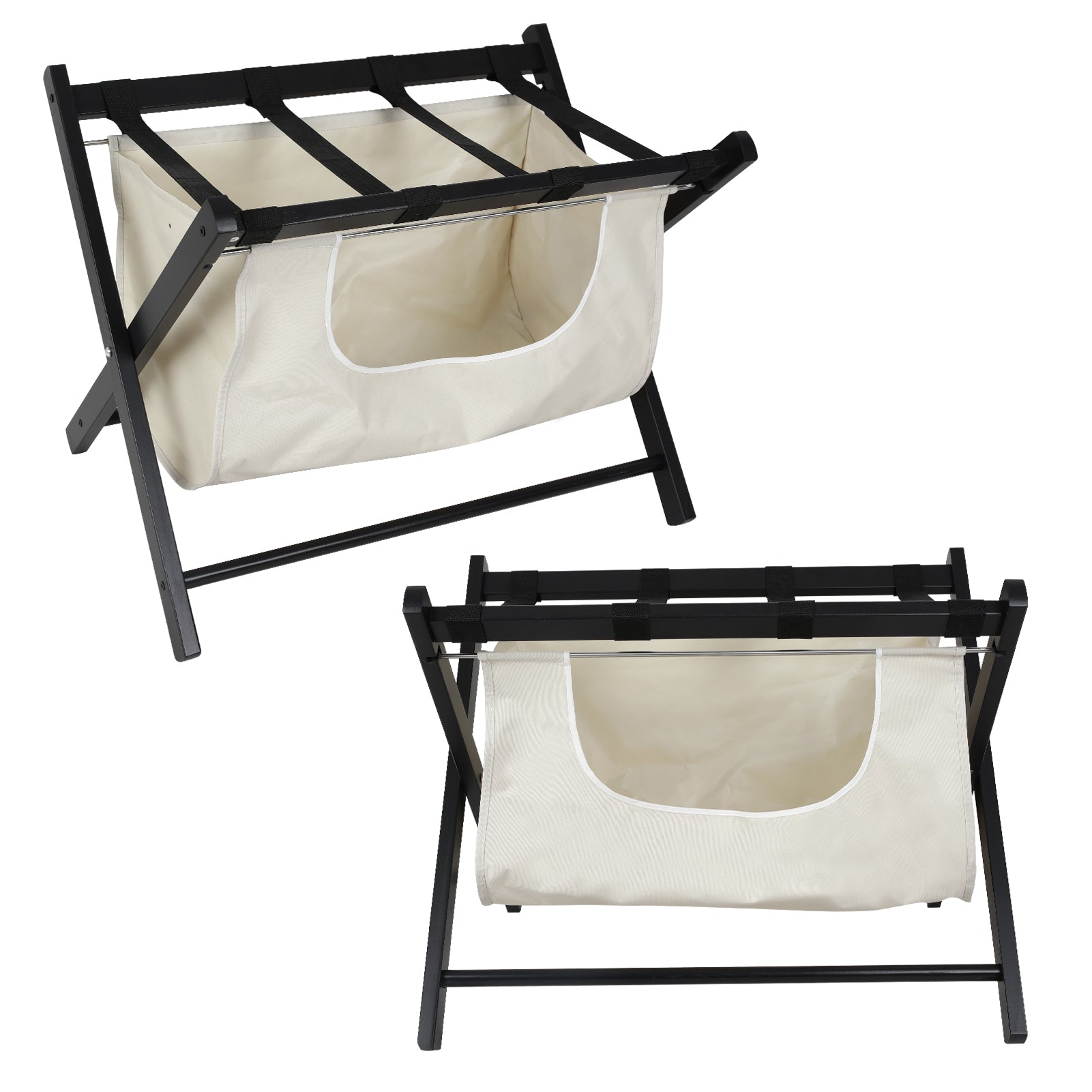Hofitlead Wooden Luggage Rack, Folding Luggage Rack Suitcase Stand with Storage Shelf for Home Guest Room Bedroom Hotel,Black