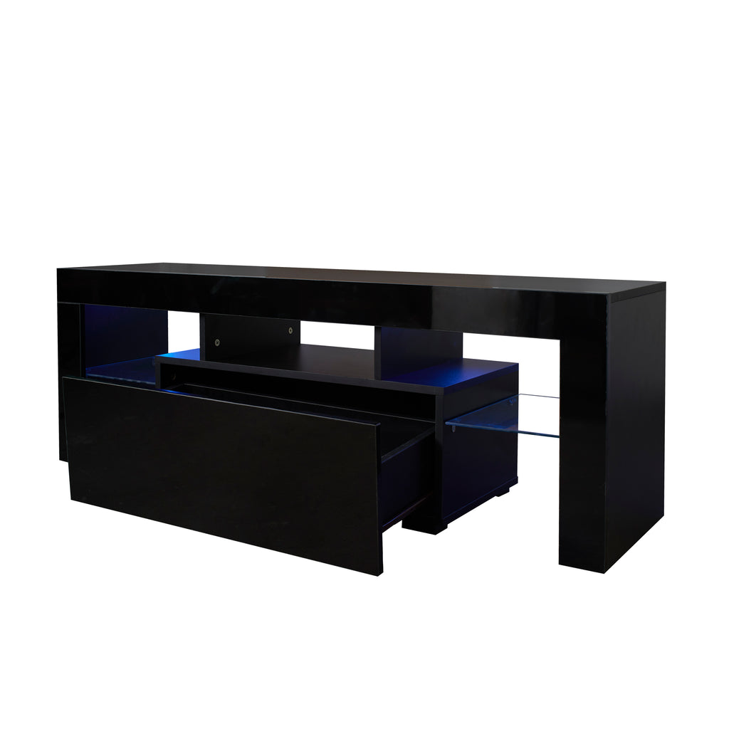 Black TV Stand with LED RGB Lights,Flat Screen TV Cabinet, Gaming Consoles - in Lounge Room, Living Room and Bedroom(Black) - Grand Goldman Shop