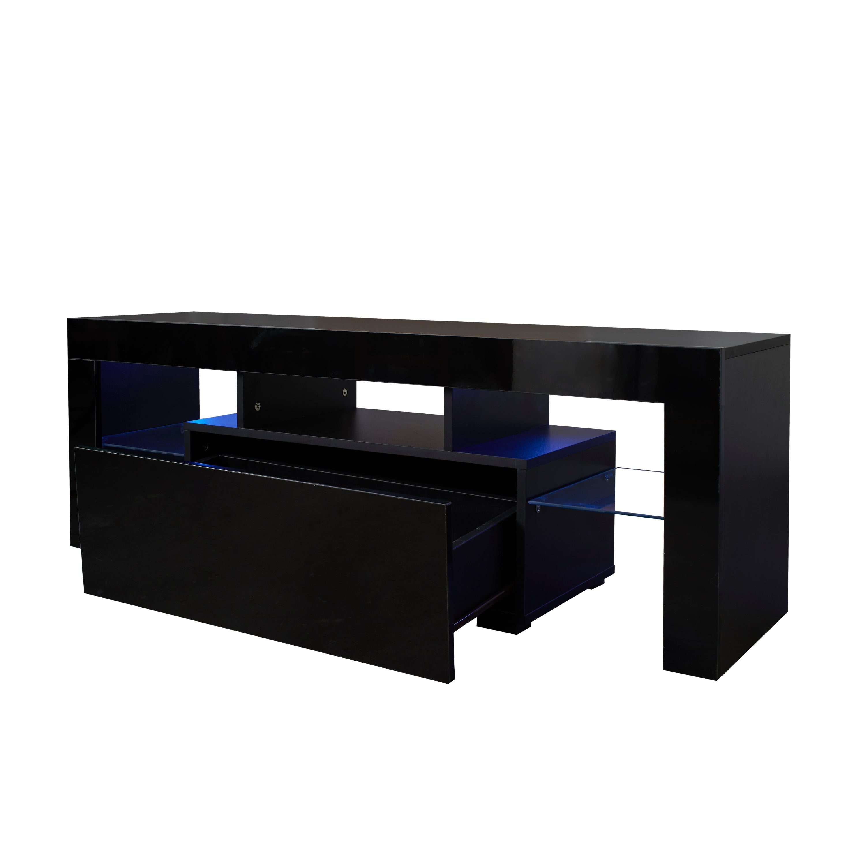 Black TV Stand with LED RGB Lights,Flat Screen TV Cabinet, Gaming Consoles - in Lounge Room, Living Room and Bedroom(Black) - Grand Goldman Shop