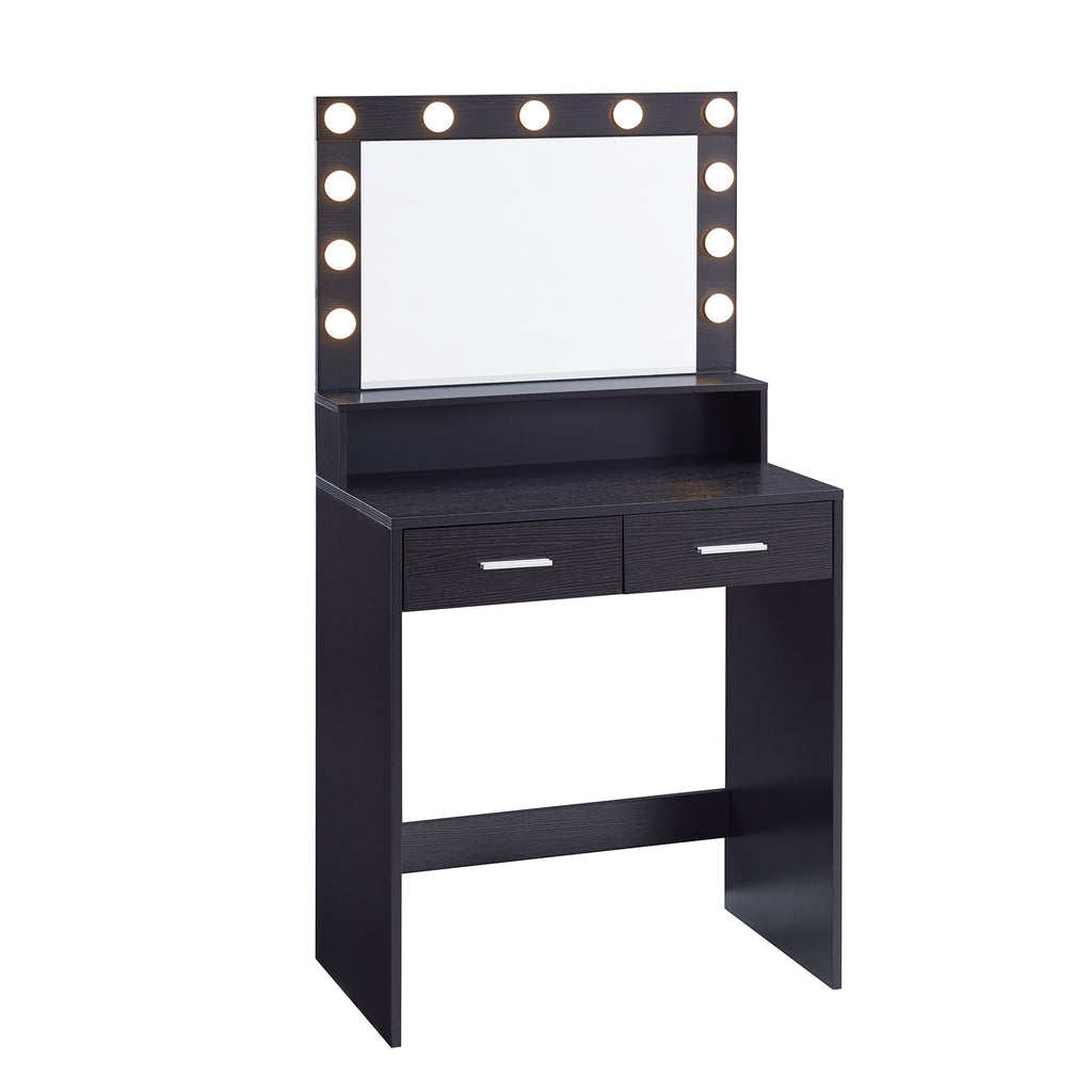 Vanity Desk with Mirror and Lights, Dressing Table with Large Drawer, 2 Level Storage Dresser & 3 Lighting Modes Adjustable Brightness, Suitable for Bedroom(Black) - Grand Goldman Shop