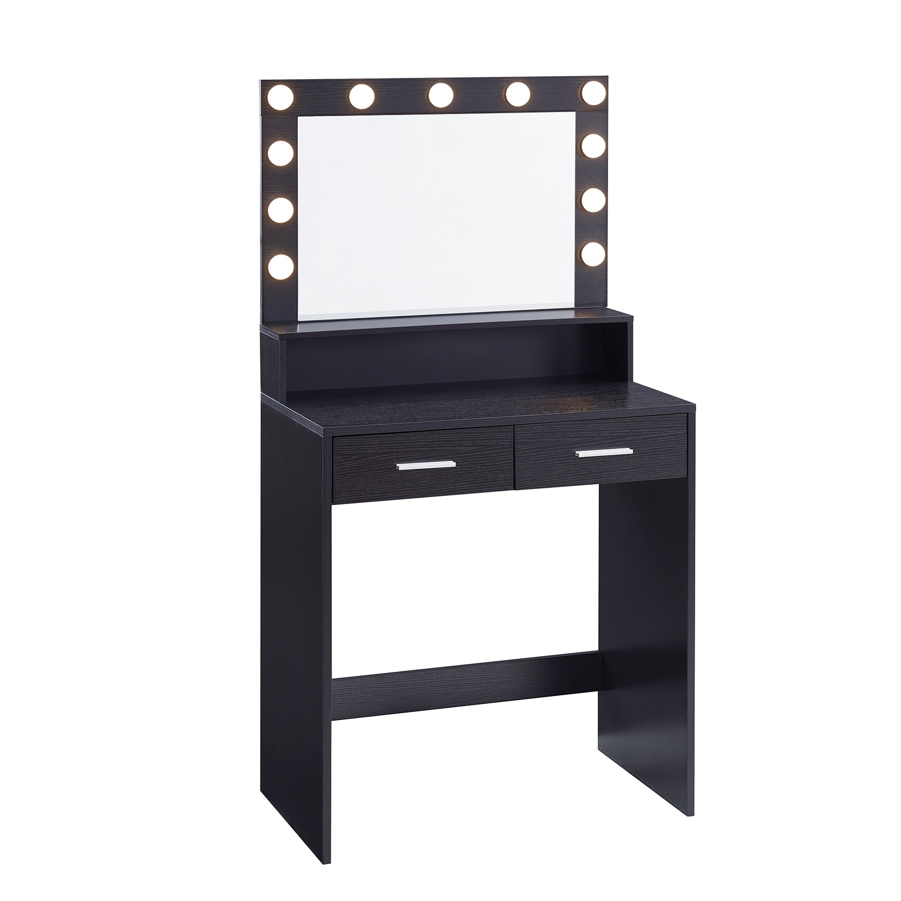 Vanity Desk with Mirror and Lights, Dressing Table with Large Drawer, 2 Level Storage Dresser & 3 Lighting Modes Adjustable Brightness, Suitable for Bedroom(Black) - Grand Goldman Shop