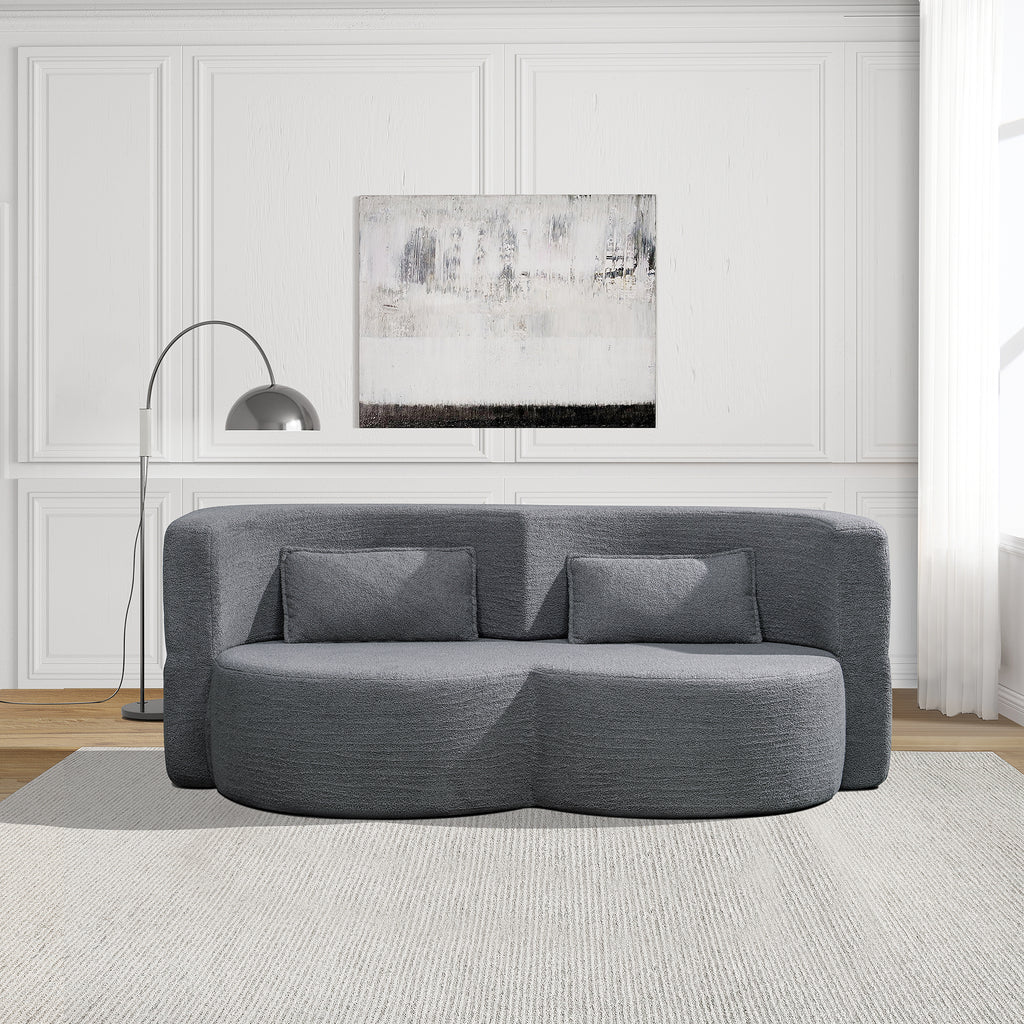Folding sofa bed, floor sofa, convertible teddy bear fabric foam filled sleeper futon double sofa, suitable for living room, guest, office and apartment (gray) - Grand Goldman Shop