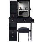 29.2' Small Size Drawer Desktop Vanity Table + Cushioned Stool, 2 AC+2 USB Power Station, Hair dryer bracket, Extra Large Touch Control Sliding LED Mirror, 3-color Switching, EPA, GCC, UL Certificate - Grand Goldman Shop