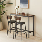 Bar Table Set with 2 Bar stools PU Soft seat with backrest, Rustic Brown, 43.31'' L x 15.75'' W x 35.43'' H. - Grand Goldman Shop