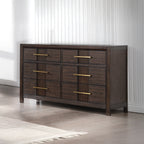 KENZO Modern King 5-Piece Storage Bedroom Set in Walnut Finish with LED Headboard, Bluetooth Speakers, USB Ports, Dresser, Mirror, Nightstand and Chest - Grand Goldman Shop
