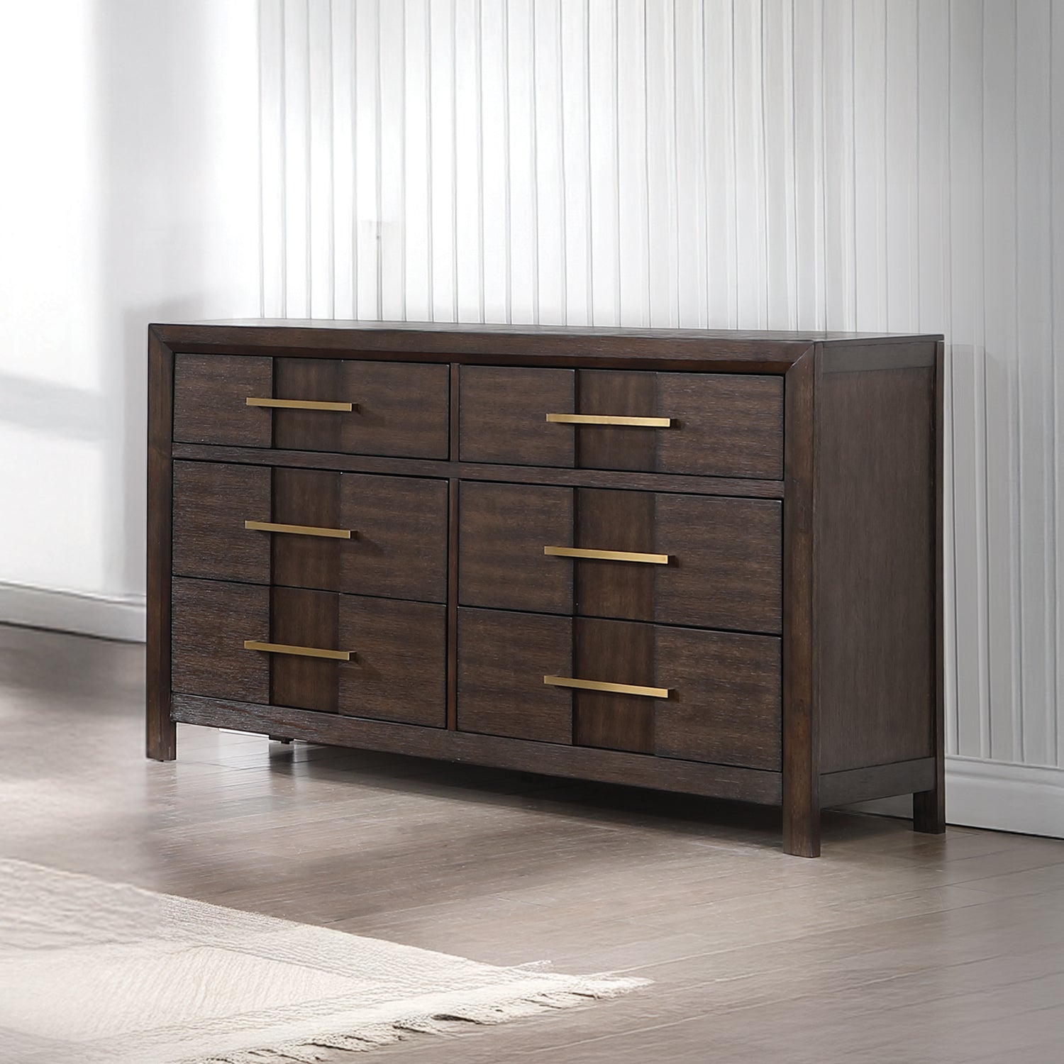 KENZO Modern King 5-Piece Storage Bedroom Set in Walnut Finish with LED Headboard, Bluetooth Speakers, USB Ports, Dresser, Mirror, Nightstand and Chest - Grand Goldman Shop
