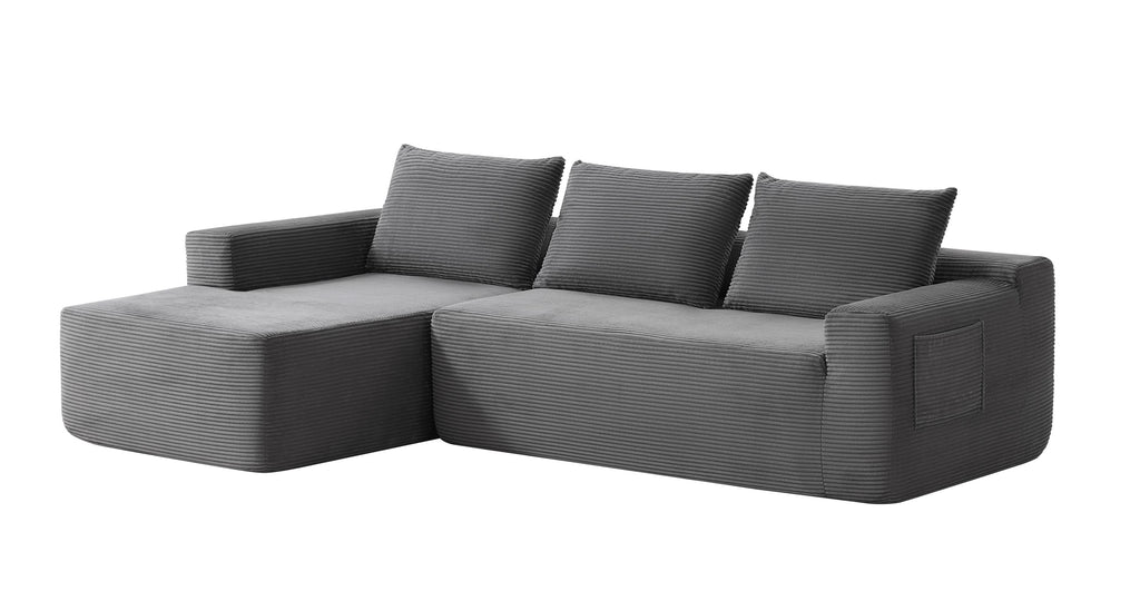 96.9' Cloud Sectional Couch with U-Shaped Chaise,Modern Modular Sofa with Deep Seat, Upholstered Couches for Living Room Bedroom,No Assembly Required,(Plush Corduroy Fabric),Grey-Blue-Left - Grand Goldman Shop
