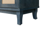 Handcrafted Premium Grain Panels,Rattan Sideboard Buffer Cabinet,Accent Storage Cabinet With 4 Rattan Doors, Modern Storage Cupboard Console Table with Adjustable Shelves for Living Room ,BLUE - Grand Goldman Shop