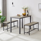 Dining Table Set, Bar Table with 2 Dining Benches, Kitchen Table Counter with Chairs, Industrial for Kitchen Breakfast Table, Living Room, Party Room, Grey and Black,43.3″L x 23.6″W x 29.9″H - Grand Goldman Shop