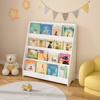 4-Tier Kids Bookshelf, Toddler Book Display Shelves in White, Made of MDF with Rounded Edges, 31.5 x 11.8 x 34.65 inches - Gr
