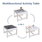 Kids Table and Chair Set, 3 in 1 Wooden Activity Table with Storage Drawer for Toddlers Drawing, Reading, Crafts, 2 in 1 Deta