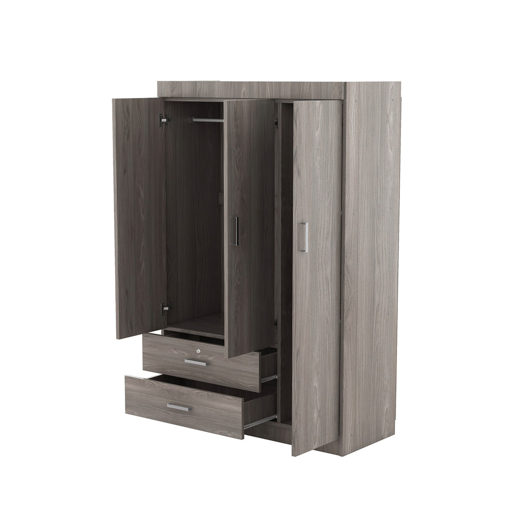 3-Door Wardrobe with 2 Drawers, Wood Grain Effect in Gray(OLD SKU:LP006001) - Grand Goldman Shop