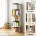 5 Tier Rotating Bookshelf, 360° Display Round Spinning Bookshelf, Space-Saving, Small Space Rotating Bookshelf Tower for Bedroom, Living Room, Home, Office, Warm White - Grand Goldman Shop