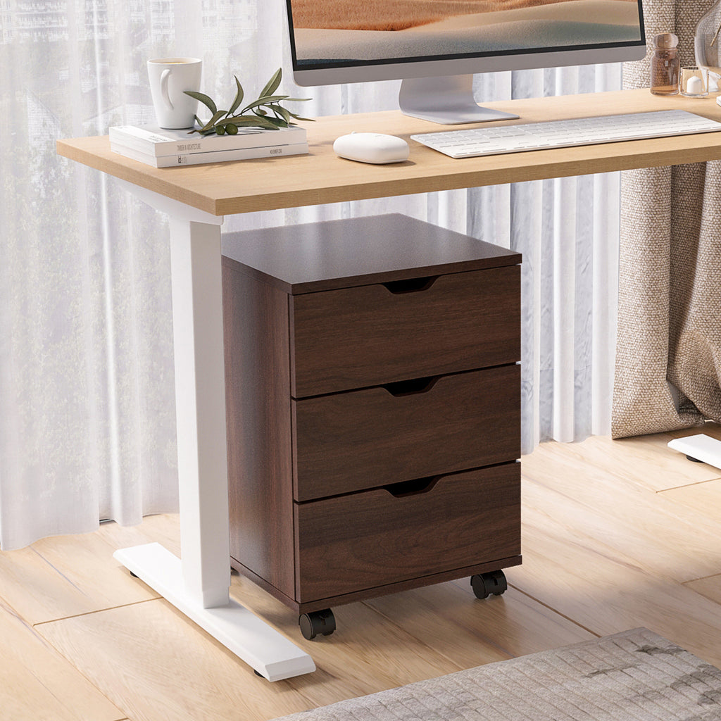 3-Drawer Vertical Filing Cabinet Rolling Wood Mobile File Cabinets Under Desk for Home Office with Casters (Non-Assembled) - 