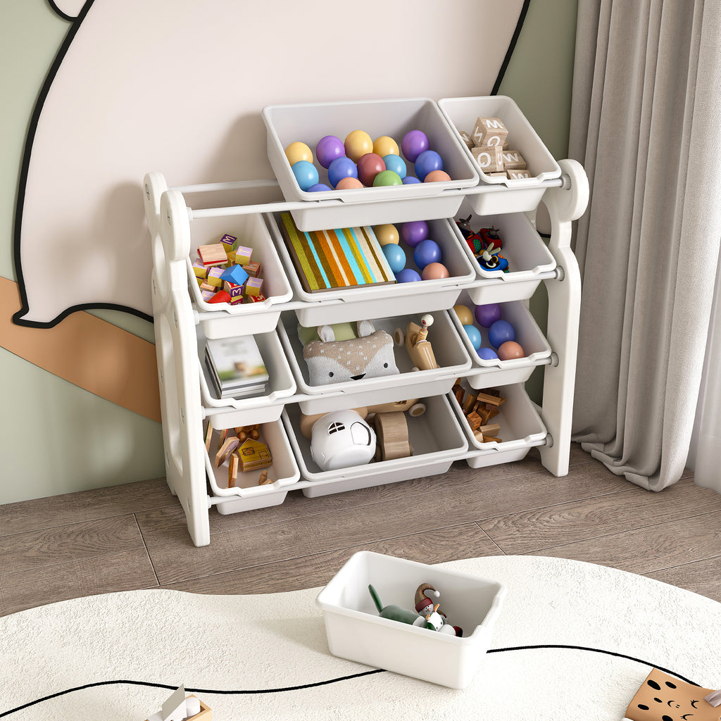 Multi-functional Kids Toy Storage Organizer Cabinet with HDPE Shelf and 12 Bins, Grey White, 33.07 x 14.17 x 33.86 inches - Grand Goldman Shop