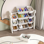 Multi-functional Kids Toy Storage Organizer Cabinet with HDPE Shelf and 12 Bins, Grey White, 33.07 x 14.17 x 33.86 inches - Grand Goldman Shop
