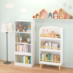 Kids Bookshelf 3-Tier White Book Organizer with Toy Storage, MDF and Pine Wood Legs - Grand Goldman