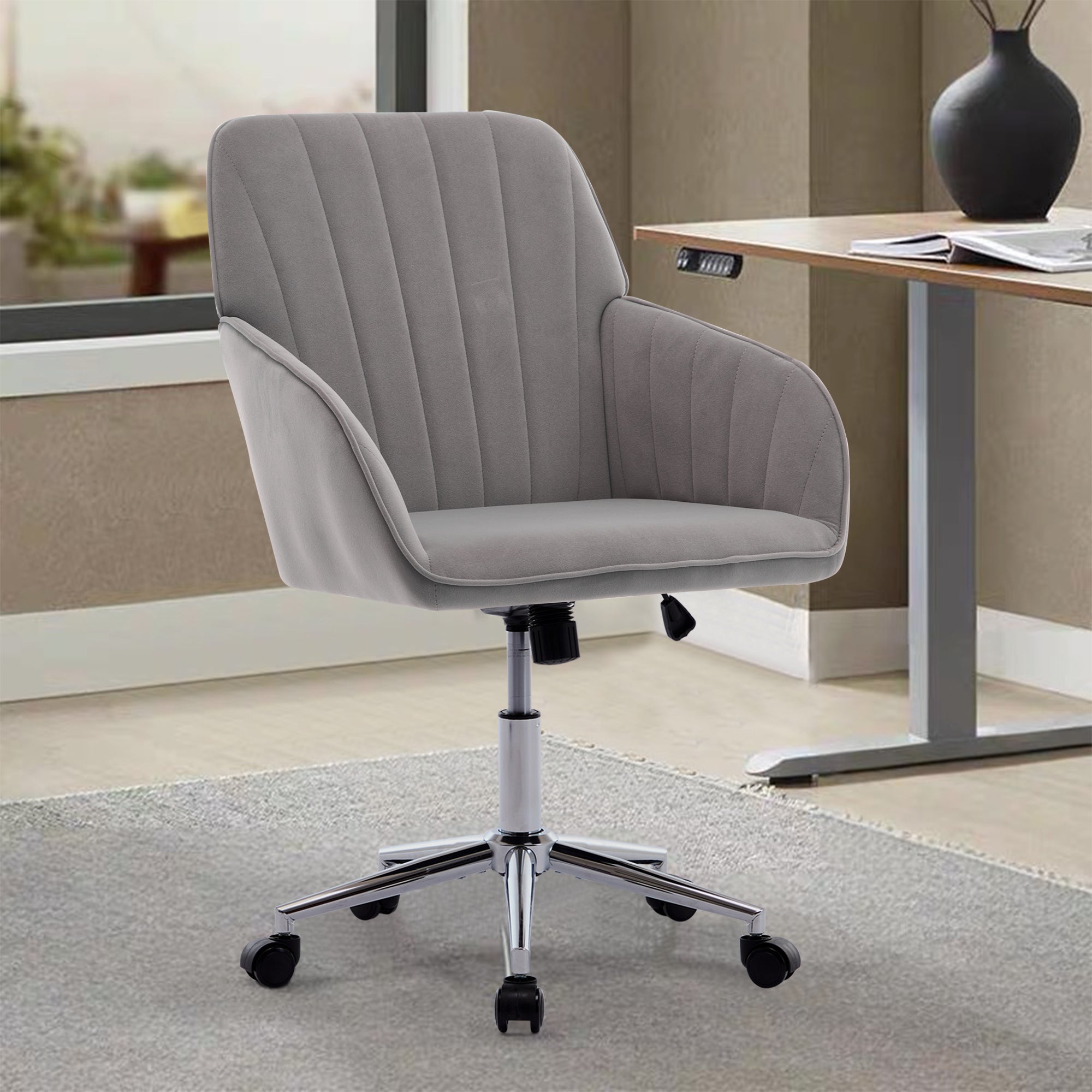 TY Adjustable Office Chair, Ergonomic Swivel Chair with Comfortable Backrest Seat, Gray Velvet, 24.60 x 22.84 x 38.00 inches 